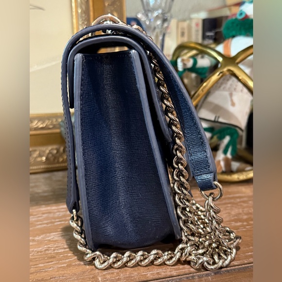 Furla Navy Blue Crossbody with Gold Tone Studs EUC - Picture 6 of 16